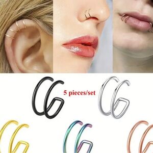 Set of 5 No-Pierce Jewelry Rings – Nose, Ear, or Lip